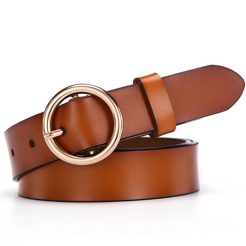 

Leather Belts for Women Fashion Jeans Classic Retro Simple Round Buckle Female pin new Denim dress Sword goth Luxury punk gothic