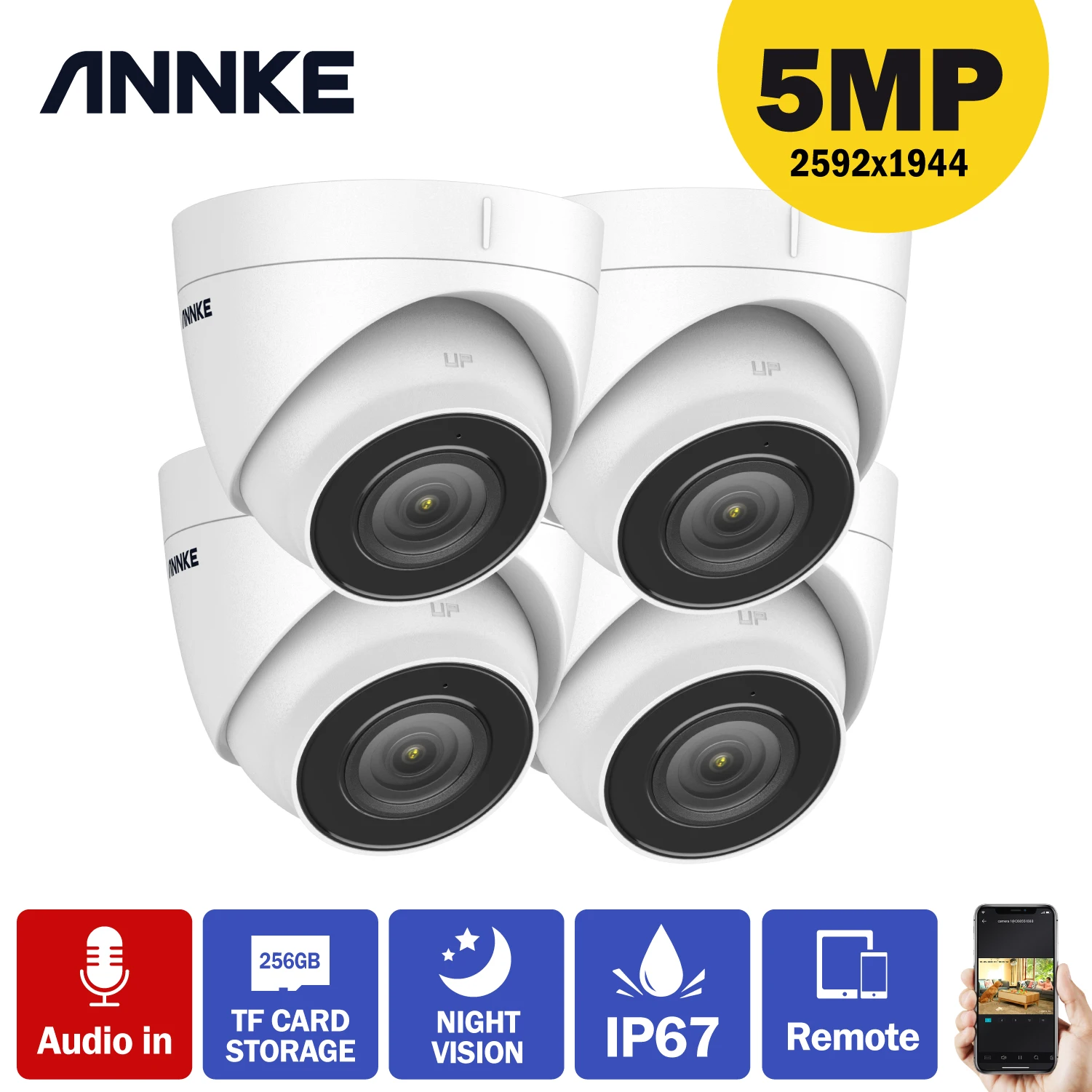 Камера видеонаблюдения ANNKE HD 5 Мп 4 шт. поддержка TF карты|Камеры видеонаблюдения| |