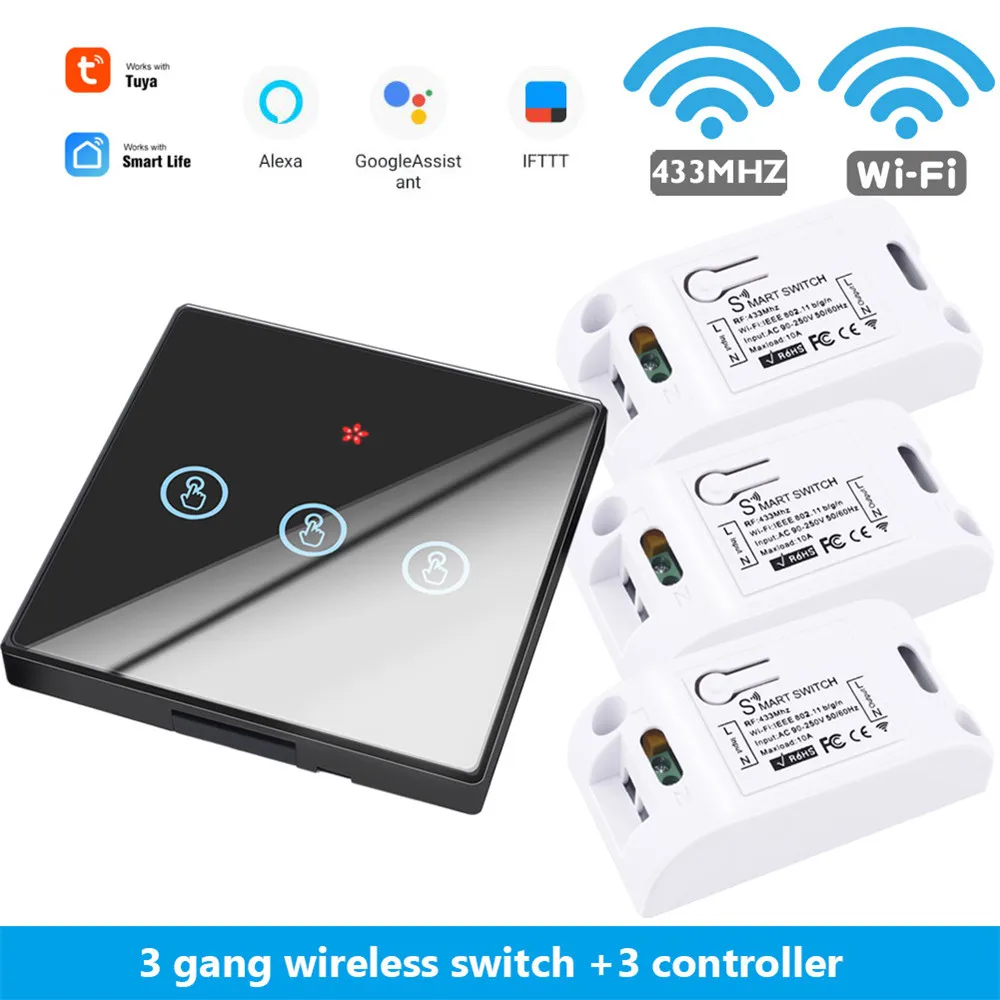 B 3 gang 3 Receiver SMATRUL Tuya Smart Life APP WiFi сенсорный выключатель светильник RF 433 МГц настенный DIY релейный таймер модуль Google Home Amazon Alexa 110 В 220 В 10A - Цвет: B 3 gang 3 Receiver