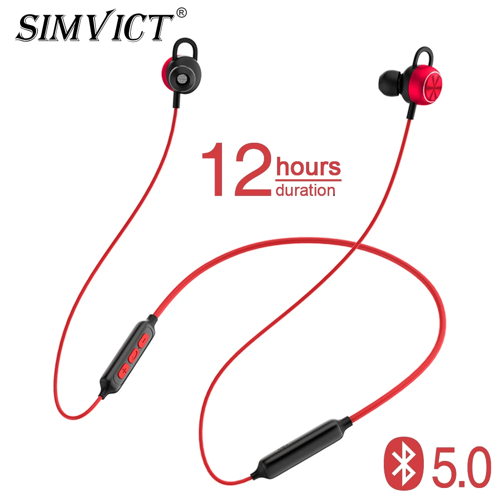Беспроводные Bluetooth наушники Simvict магнитные для бега стерео басы с микрофоном