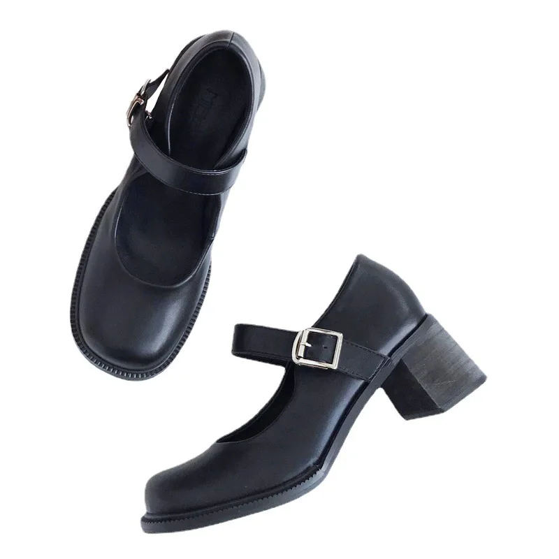 

Casual Heels Women's High-Heeled Shoes Classic Style Sandals Ladies Mary Jane 2021 Round Toe Comfortable Beige Leather Straps Bl