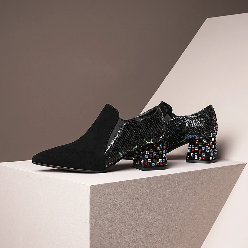 

Osunlina Pointed Toe Pumps Fashion Black Kid Suede Colorful Square High Heels Handmade Woman Autumn Work Shoes Size 33-43 A215