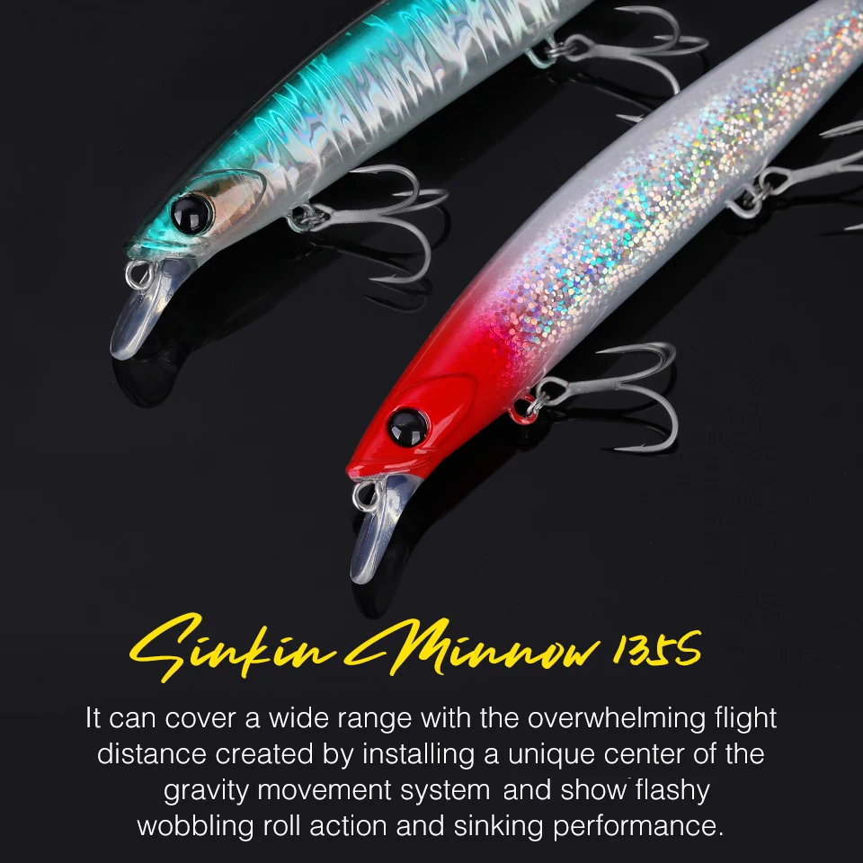 

TSURINOYA Ultra Long Casting 135S Saltwater Sinking Minnow BAYONET 135mm 26.4g Tungaten Weight Fishing Lure Seabass Hard Bait