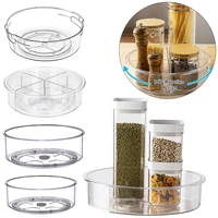 round clear 360 rotation cabinet organizer with dividers turntable plastic food storage container spice rack kitchen accessories