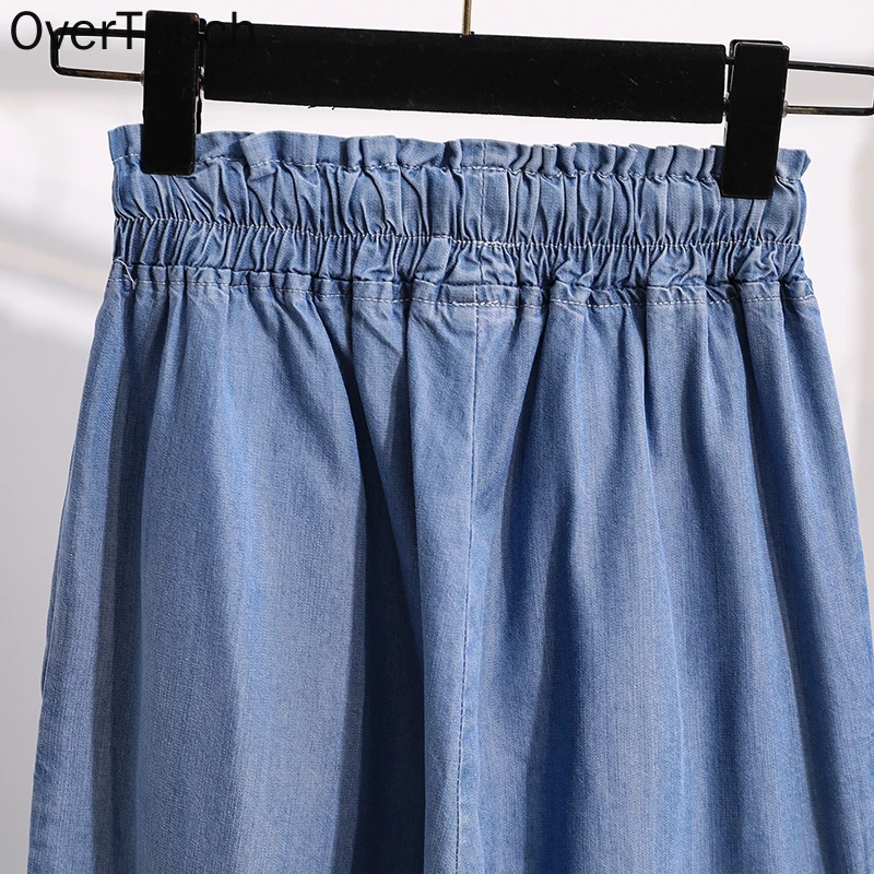 

Plus Size Women Jeans Wide Leg Pants High Waist Denim Harem Female Elastic Belt Blue Trousers Oversize Fashion Pants 5XL 2021
