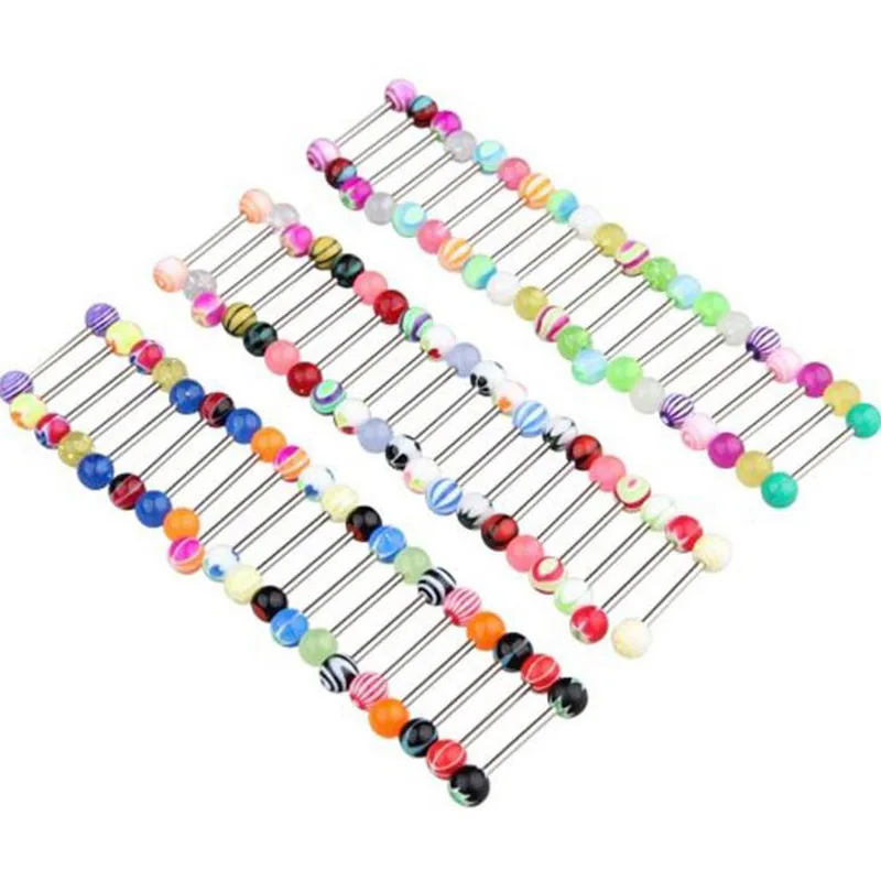 Пирсинг языка 30 шт красочный шарик из нержавеющей стали штанга кнопка кольцо Бар