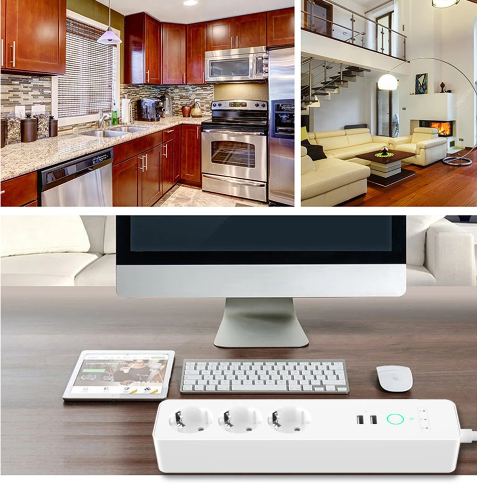 

Smart Power Strip WiFi Plug 16A EU Works with Alexa GoogleHome Multi Plug with 3 AC Outlets & 2 USB Charging Ports Voice Control