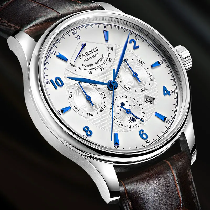 Парнис 43 мм Для мужчин роскошный лучший бренд класса люкс автоматические часы