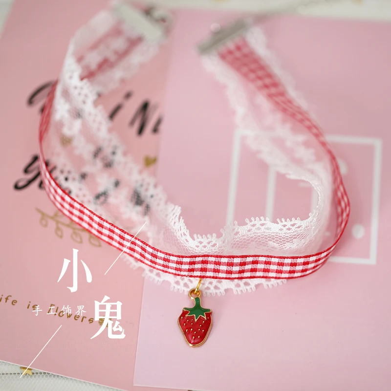 No. 4 necklace Милая решетка Клубника Лук Кружевная повязка-бандана для девочки мягкие японские игрушки KC аксессуары для волос повязка на голову боковая заколка женская соломенная шляпа - Цвет: No. 4 necklace