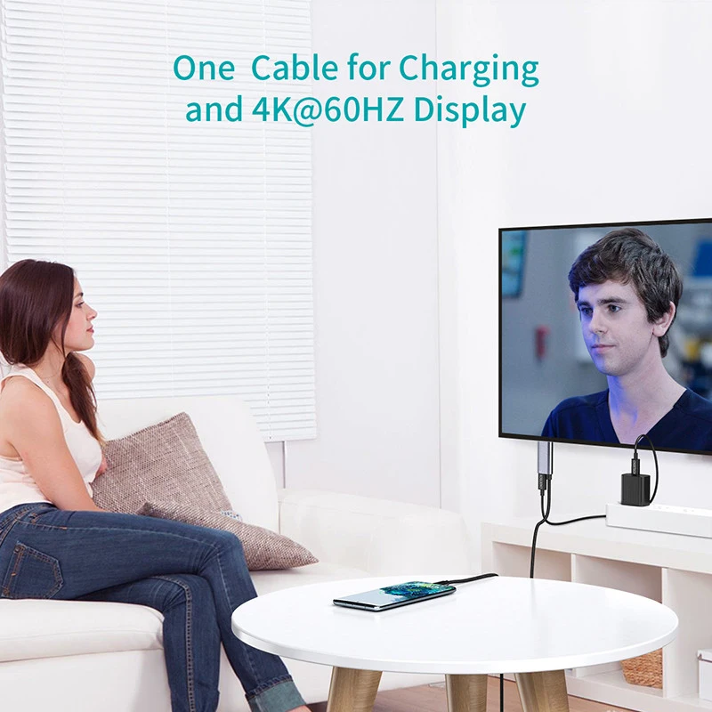 USB Type C to HDMI-compatible Cable 4K USBC Video Adapter for Thunderbolt3 Converter for MacBook Samsung S21 Type C to PD UHD TV