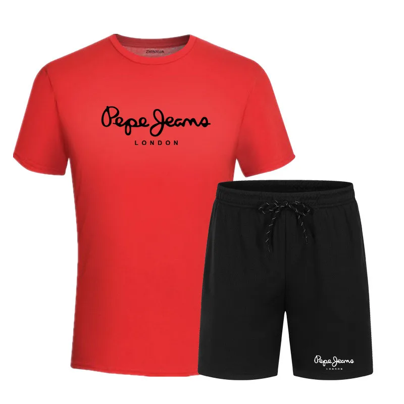 

2021 summer fashion casual men's sports suit track and field running fitness sports short-sleeved T-shirt 2-piece set