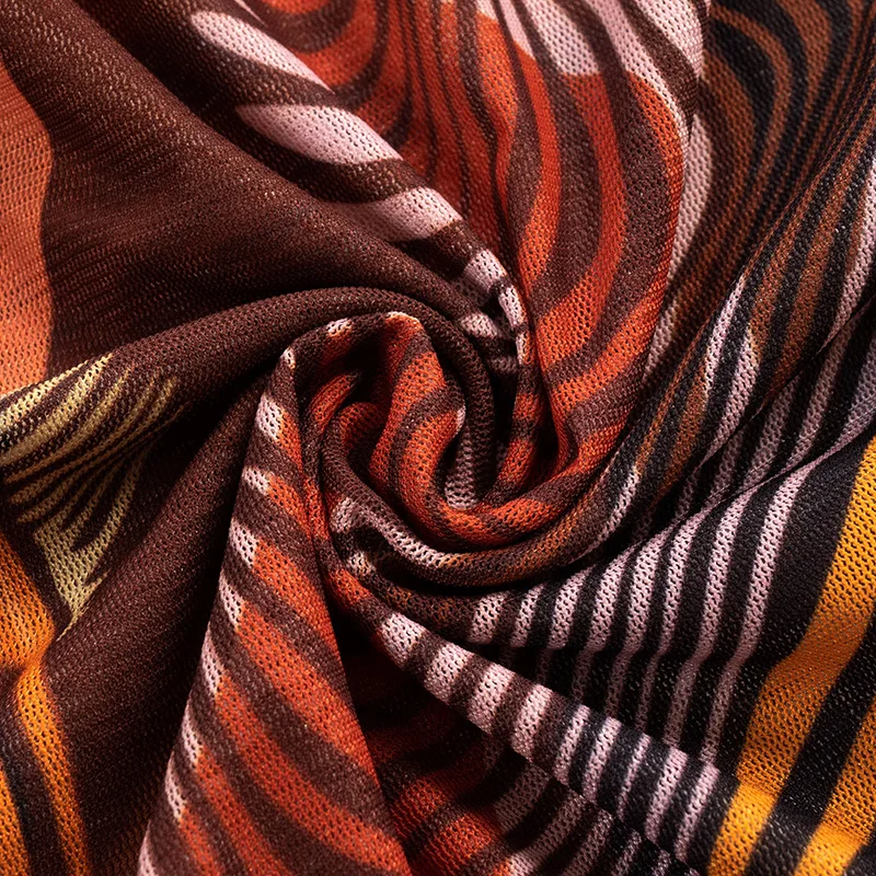 

ANJAMANOR Sexy Hollow Tie Front Short Jumpsuits for Women Summer Club Outfits Brown Printed Sheer Mesh Rompers Playsuits D85BE10