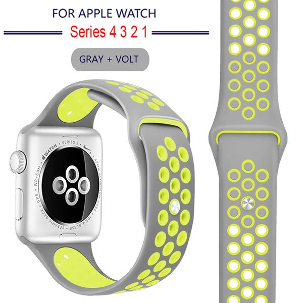 Дышащий силиконовый спортивный ремешок для Apple Watch 5, 4, 3, 2, 1, 42 мм, 38 мм, резиновый ремешок для Nike+ Iwatch 5, 4, 3, 40 мм, 44 мм - Цвет ремешка: 12 Gray volt