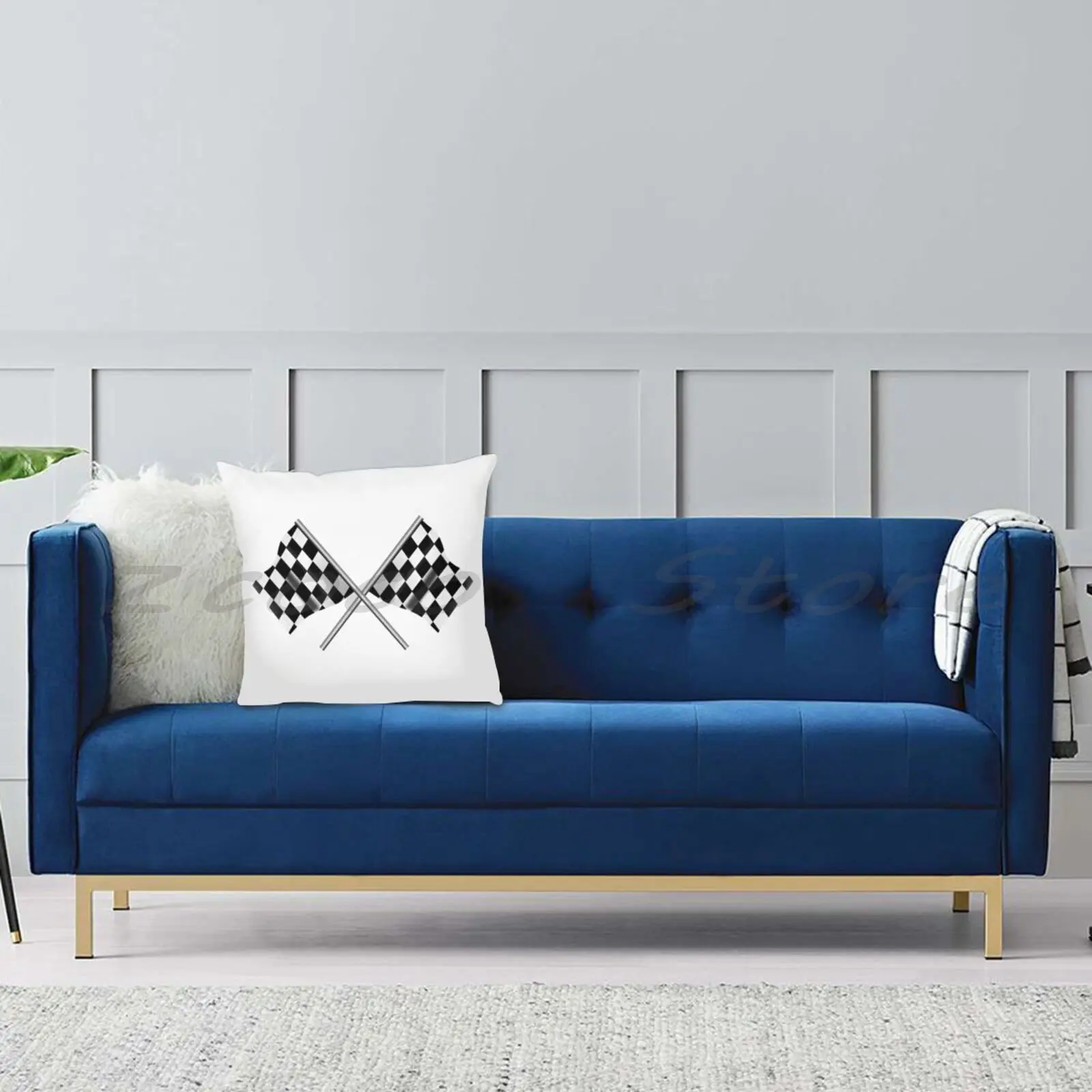 Race. Checkered Flag. Crossed Win Winner Chequered Flag Racing Cars Race On White. Print Customize Pattern Flax | Дом и сад