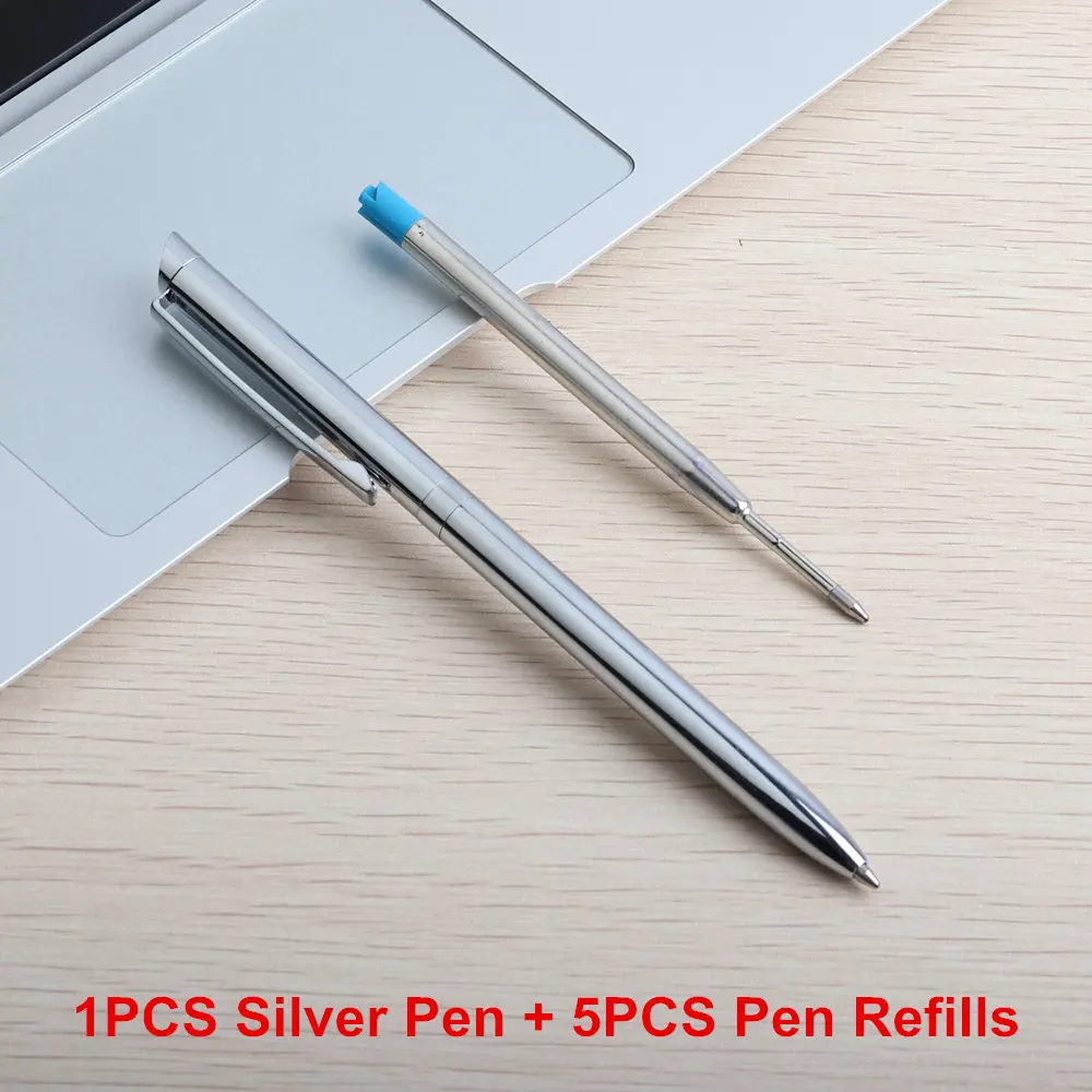 Pen And Refills GENKKY металлическая шариковая ручка, вращающаяся стильная шариковая ручка из нержавеющей стали для школы, офиса, коммерческой канцелярской ручки - Цвет: Pen And Refills