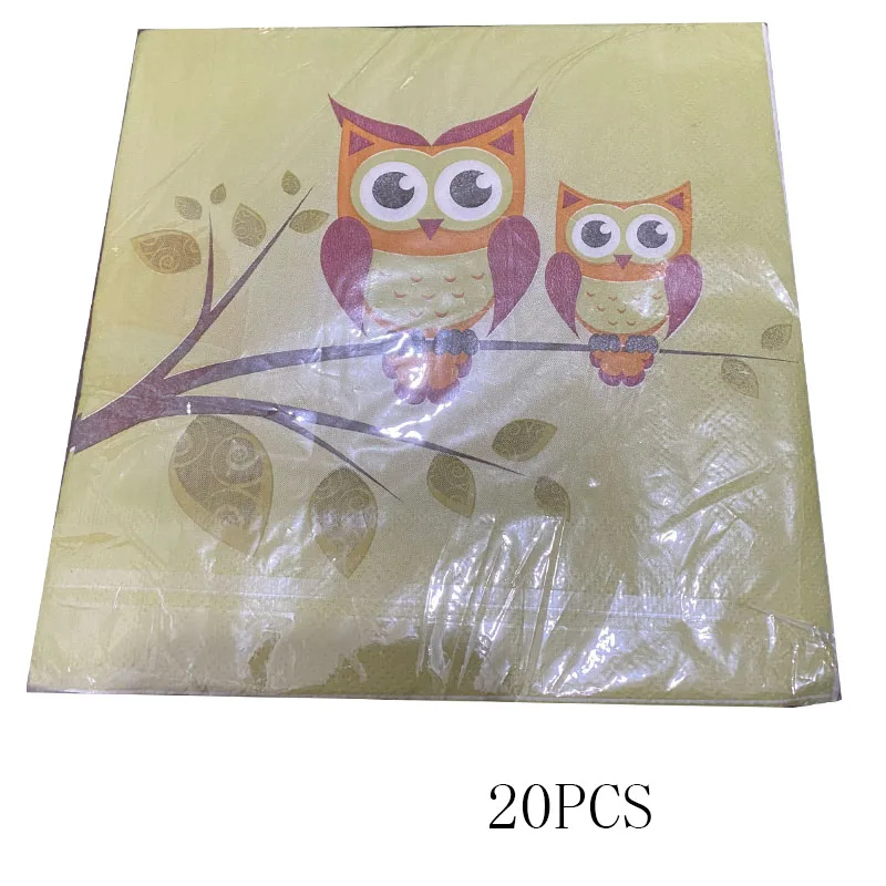 

20pcs Owl Themed Tissue Baby Shower Table Decoration Happy New Year Cartoons Paper Towel Anniversaire Disposable Tableware