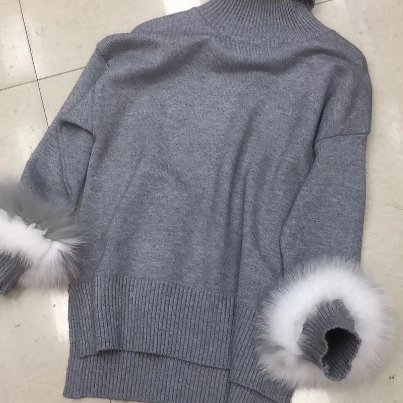 Женский пуловер с кроличьим мехом свободный толстый вязаный свитер в стиле