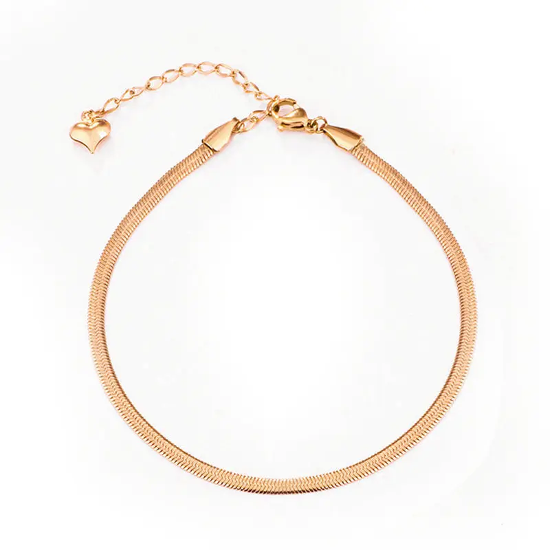 

Rose Gold stainless Steel Snake Bone Bare Chain Anklet Fashion All-match Unfading Anklet Women Simple Beach Foot Chain Anklet