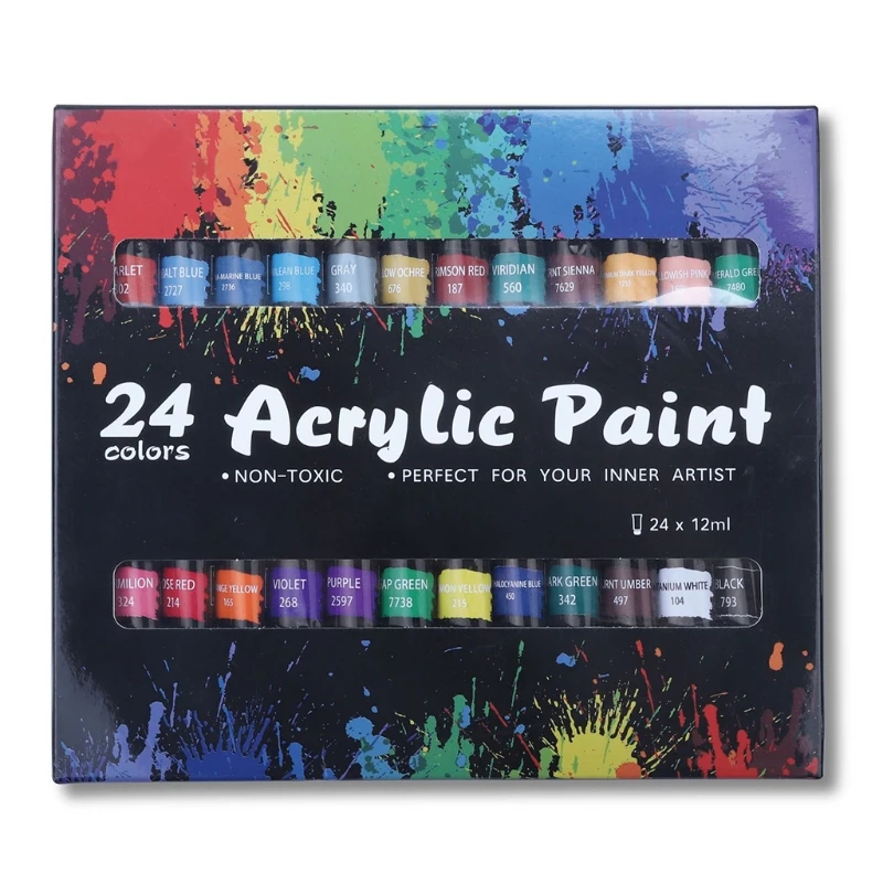 

Acrylic Paint Set 24 Color 12ml Non Toxic Non Fading Pigment for Kids Adults Beginner Professional Artists