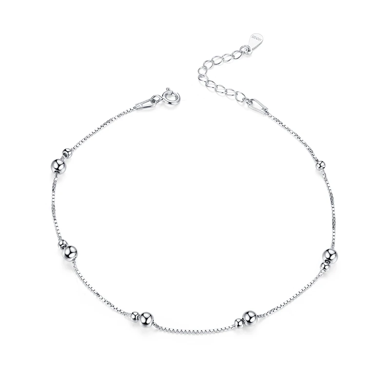 Браслет на ногу женский серебряный в простом стиле с бусинами|Анклеты| |