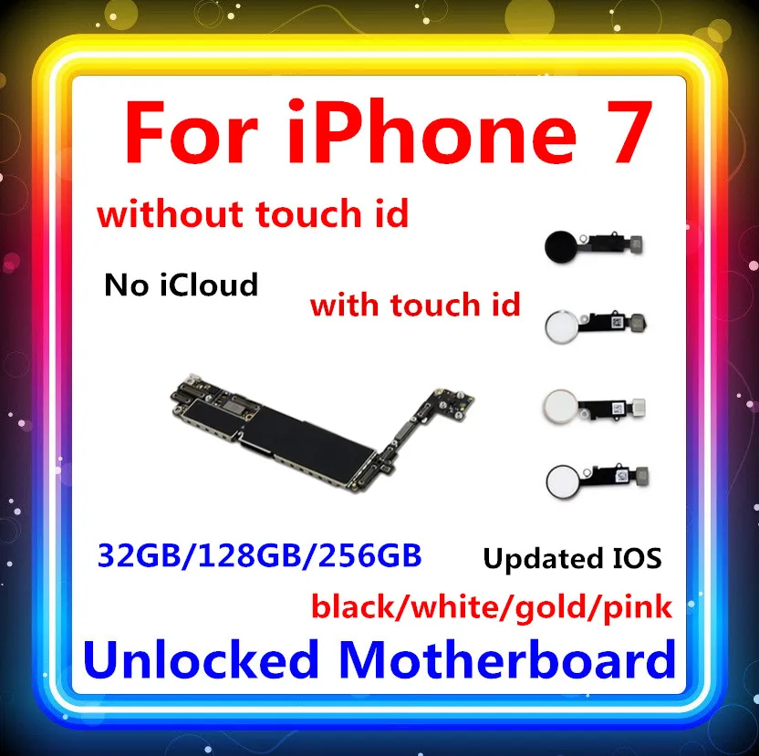 Для iphone 7 материнская плата разблокированная для iphone 7 Материнские платы с/без Touch ID черный/белый/золотой с системой IOS