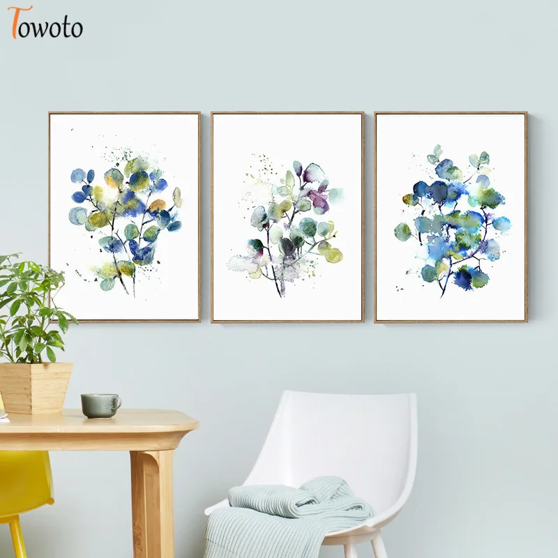 Абстрактная живопись растений фиолетового и синего цвета на холсте для гостиной