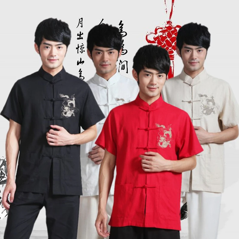 Мужская льняная рубашка с коротким рукавом в китайском стиле | Тематическая