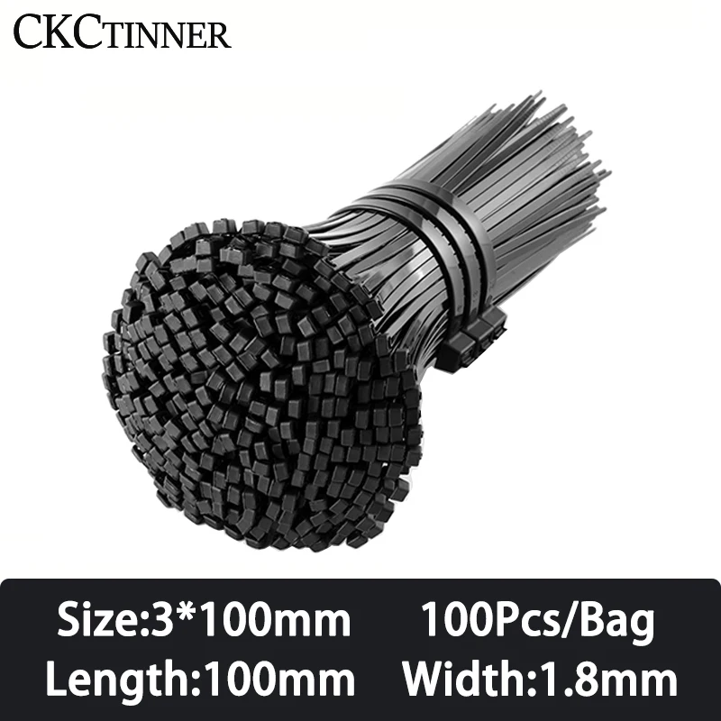 

Самоблокирующиеся нейлоновые стяжки черные 100 шт.