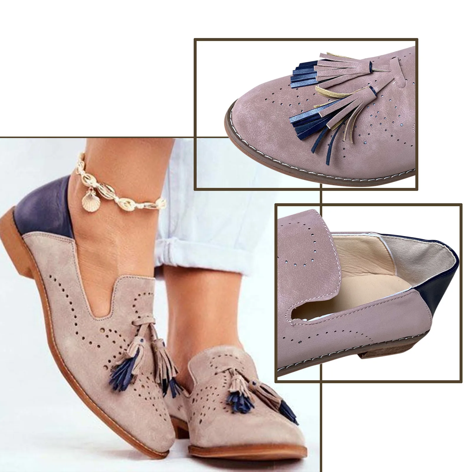 Сандалии женские с бахромой босоножки на плоской подошве квадратный носок