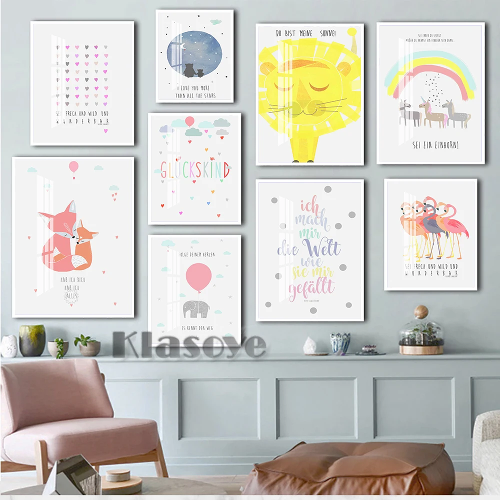

Children Picture Poster Lion Flamingo Unicorn Illustration Art Prints Nursery Decor Painting Living Room Home Canvas Decorate