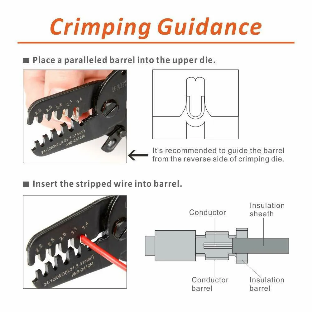 

Crimper Crimping Tool For 24-12AWG IWS-2412M For Ioen Barrel Connector Open Barrel
