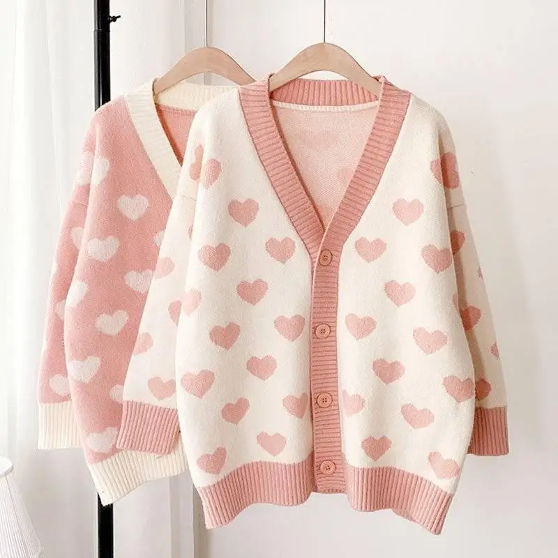 

SHZQ Cardigan sweater women spring and autumn new style Korean loose sweet sweater jacket trend love sweater free shipping BiggO