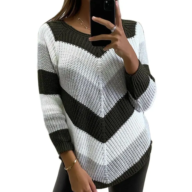 

Long Sleeve Irregular Women Sweater Autumn Winter O-Neck Slim Patchwork Print Ladies Casual Top Fashion Warm Soft Pullovers 2021
