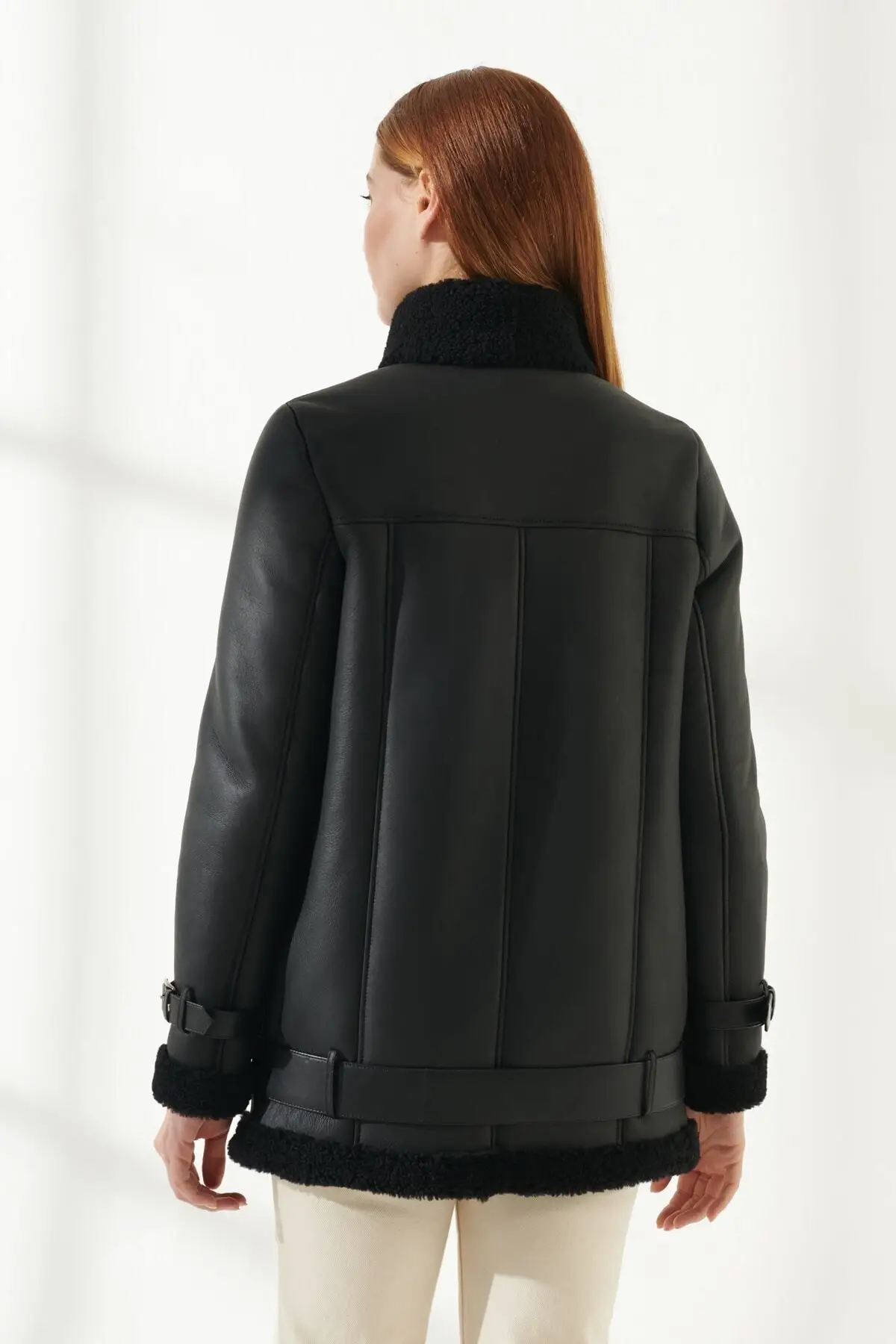 Women's Winter Fur Coat Wool Sheepskin Jacket Genuine Slim Fit Biker Sheepskin Fashion Clothing Turkiyede Produced Keeps you Warm