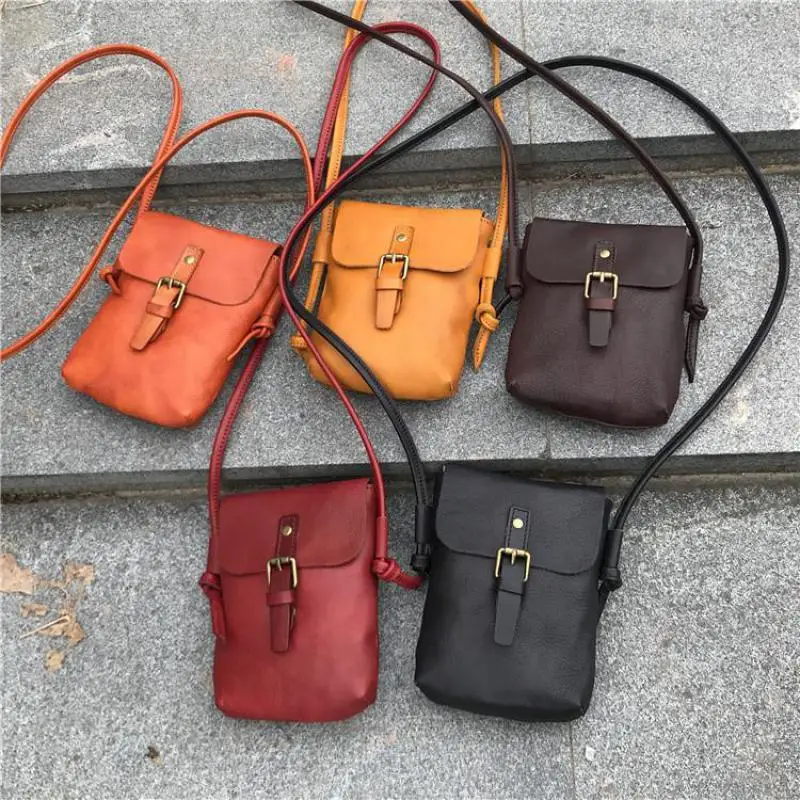

2021 New Simple Cow Leather Women Bag Retro Solid Color Hasp Ladies Mini Bags Leisure Small Shoulder Messenger Bag