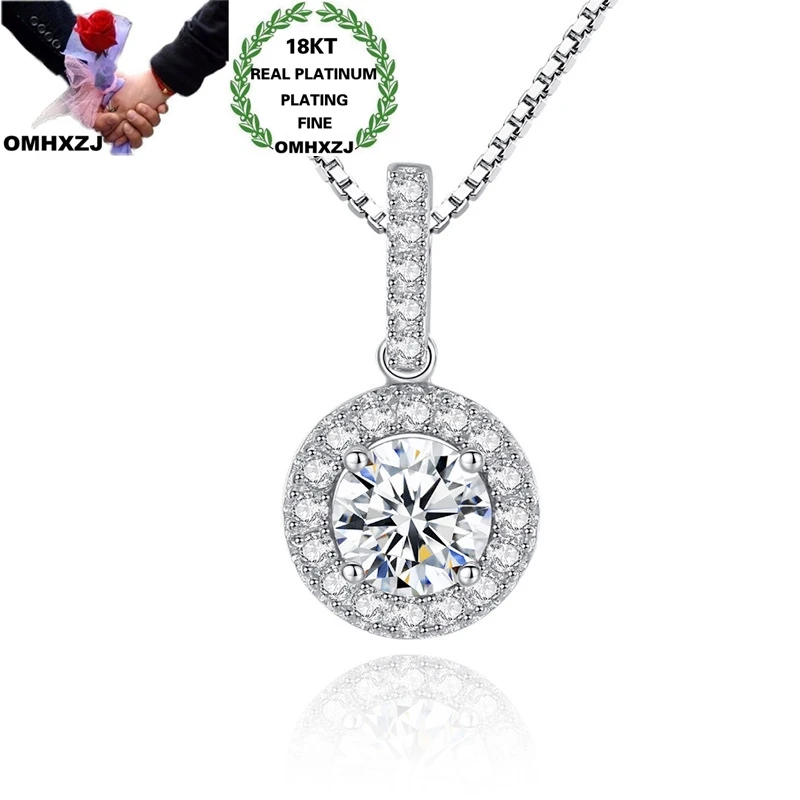 

OMHXZJ Wholesale CA414 European Fashion Fine Woman Girl Party Birthday Wedding Gift Round Zircon 18KT White Gold Pendant Charm