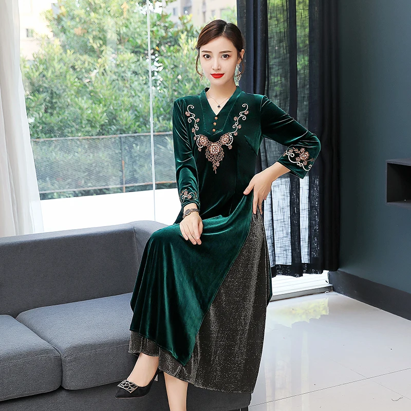 

Large size M-XXXXL vrouwen jurk 2019 Cheongsam dress young Chinese style long section loose Tang suit, Hanfu