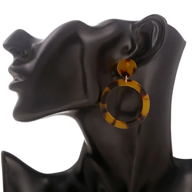 

Leopard Earrings Acetate Earrings Geometric Round Brown Acrylic Drop Earrings