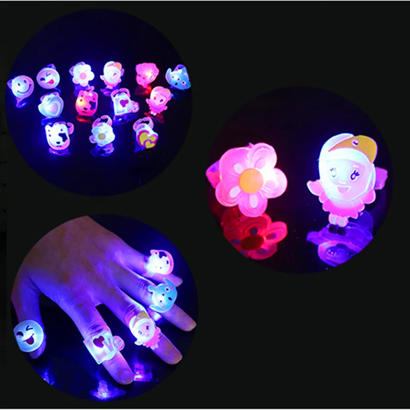 50 шт./упак. мультфильм палец кольцо силикона светящиеся кольца мигающий