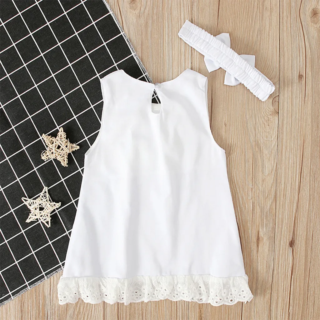 

Summer Newborn Dress Baby Girl Dresses Baby Clothes Solid Bow Sleeveless Lace Princess Dress For Baby Girl Clothes+Bow Headbands