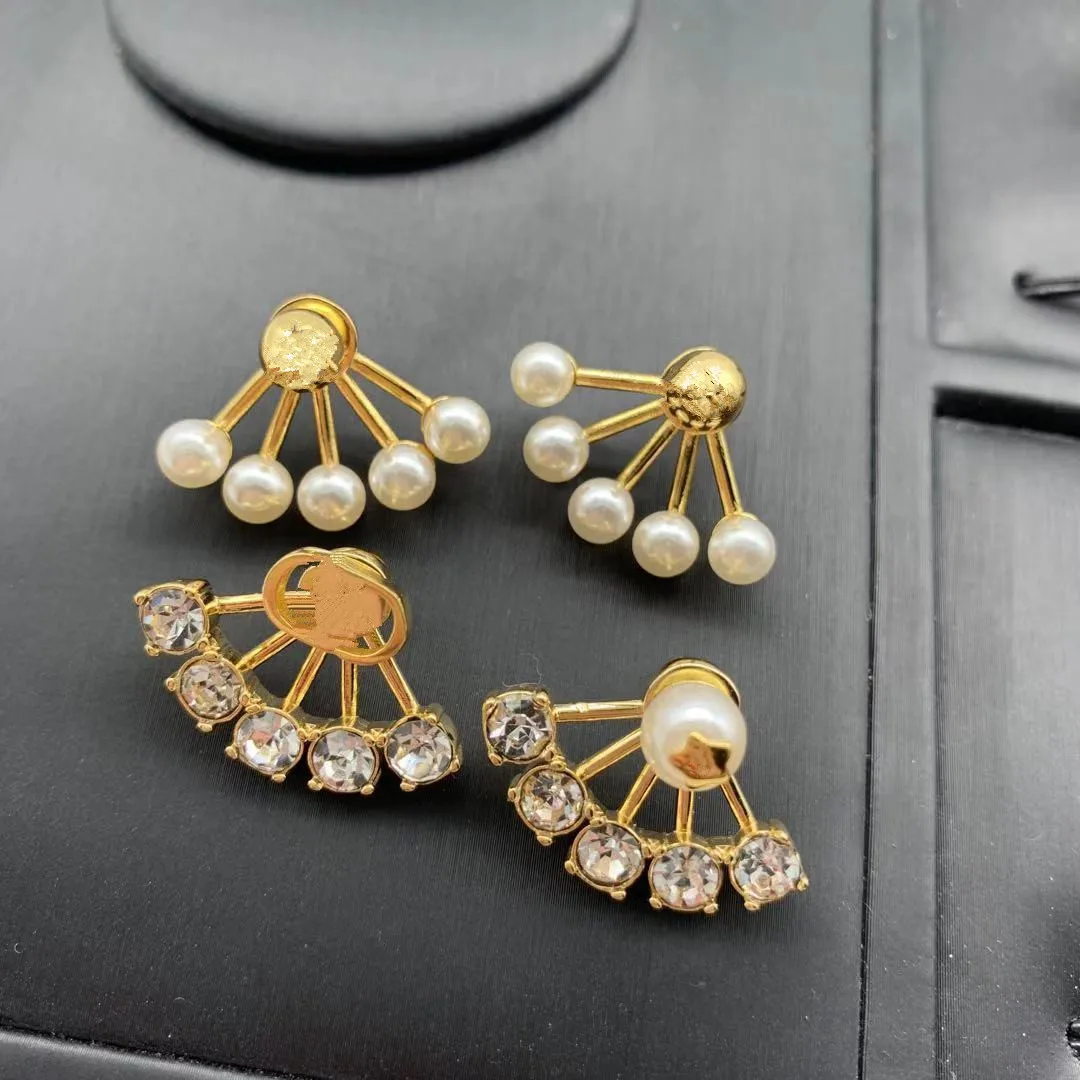 

Fashion Brand Simple Elegant D Letter Stud Earrings 5 Rhinestone Crystal Pearl Star Dangle Earrings Eardrop Women Jewelry Gift