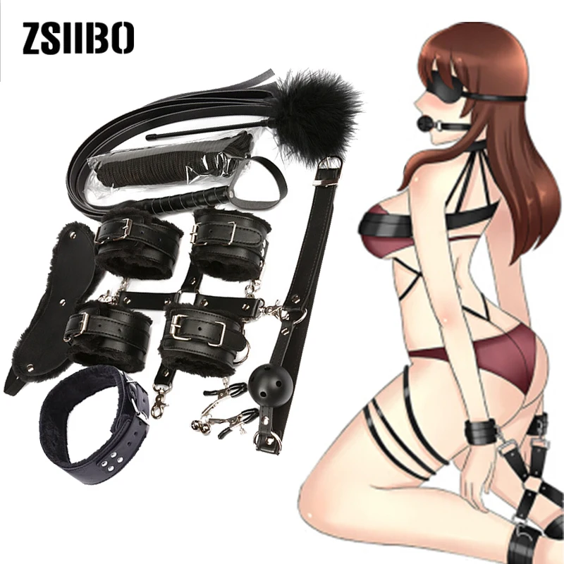 секс игрушки SM Bdsm Удерживающие для женщин 10 шт набор Bondage Sex Set Наручники Кнут