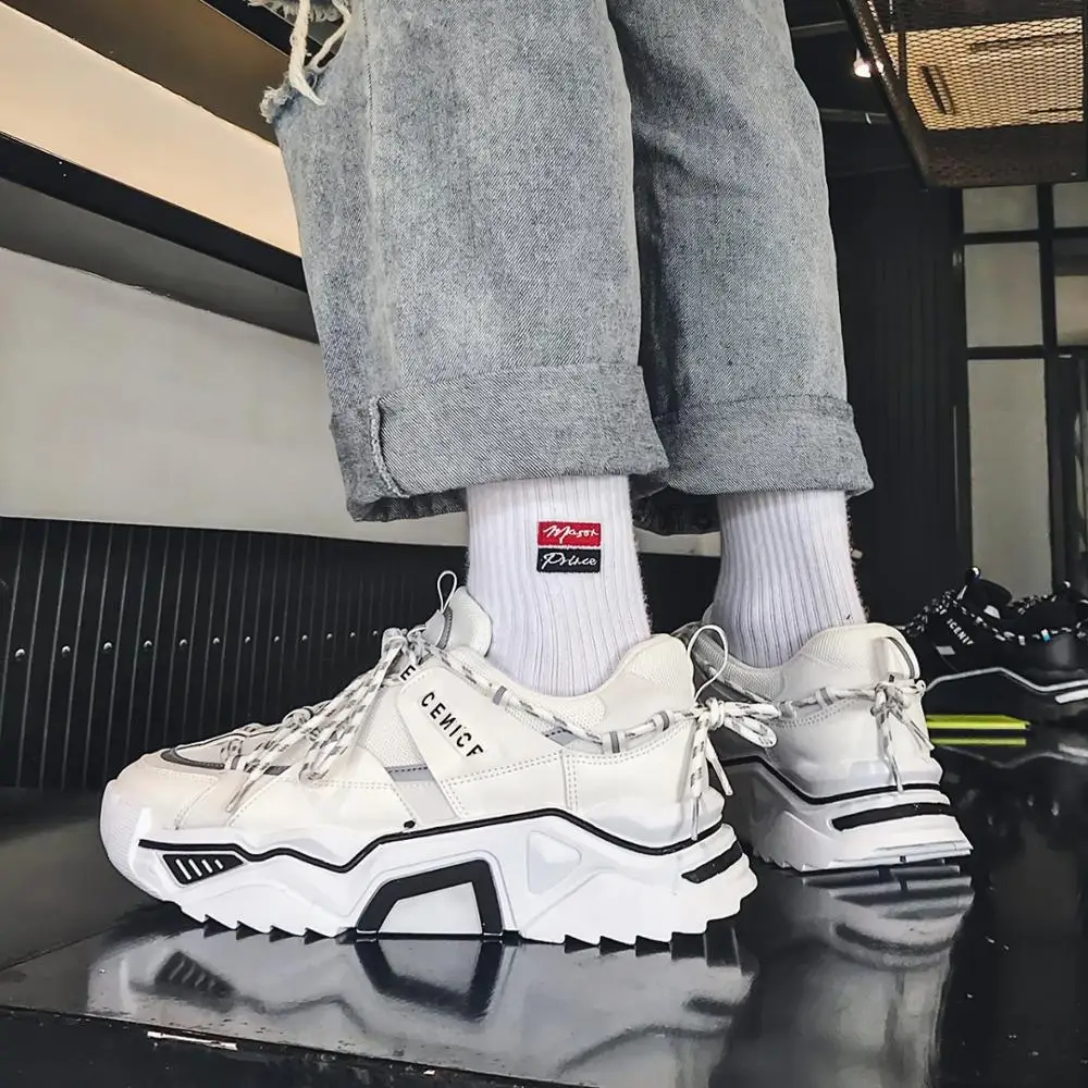 

2020 Reflective Casual Shoes Men Sneakers Mesh Breathable Chunky Shoes Thick soles Sneakers Mens Vulcanized shoes Male Footwear