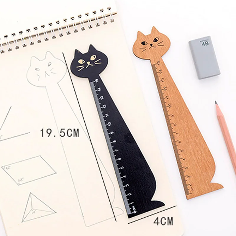 15 см милый кот прямая Линейка деревянные канцелярские Инструменты Мультфильм