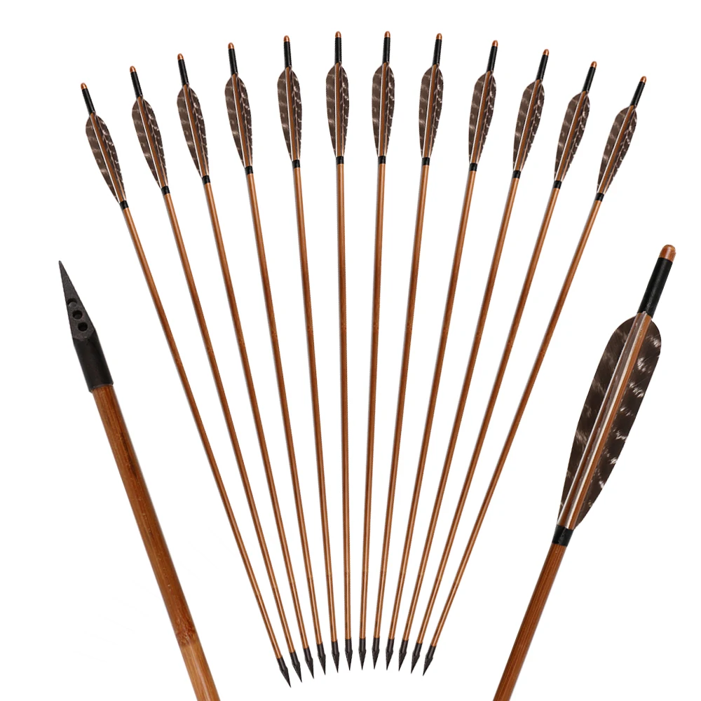 

6pcs/lot Feather Arrow Hunting Arrow Head Sharp Arrow Broadhead Bamboo Arrow for Archery Hunting Bow High Quality