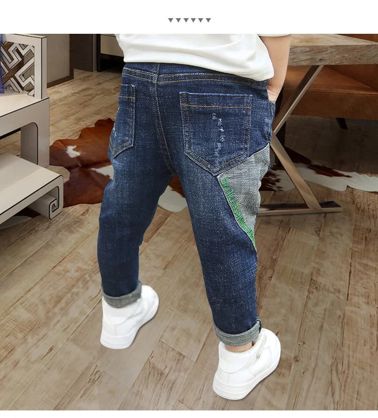 Kids Jeans for Boys Fashion Splice Denim Trousers Children Broken Hole Jeans Autumn Winter Casual Costume Wear Long Pants