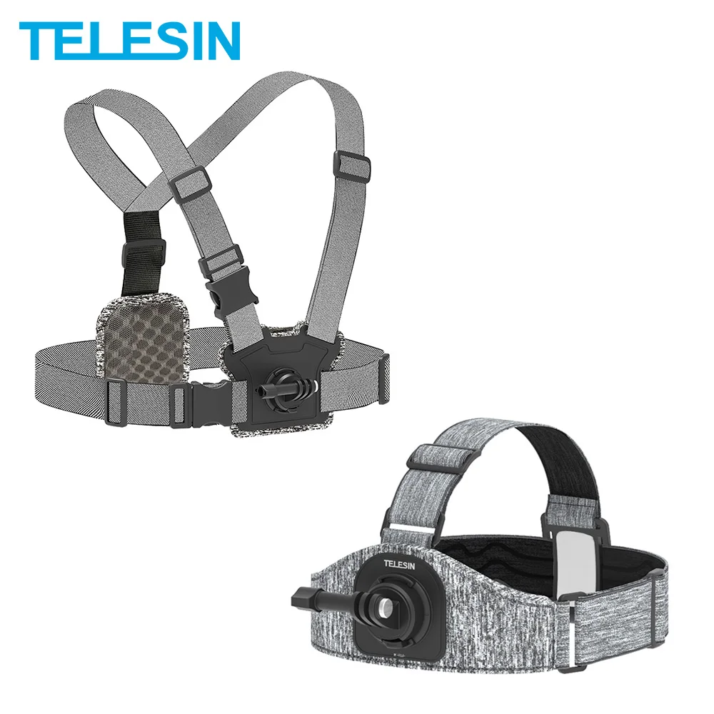 

TELESIN Head Chest Strap Double Mount Skidproof Strong Elasticity Adjustment for GoPro 10 9 8 Insta360 Osmo Action Accessories