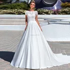 2021 роскошное атласное ТРАПЕЦИЕВИДНОЕ свадебное платье с карманами, топ, полные бусины, Овальный рукав, Длинные Плиссированные Свадебные платья
