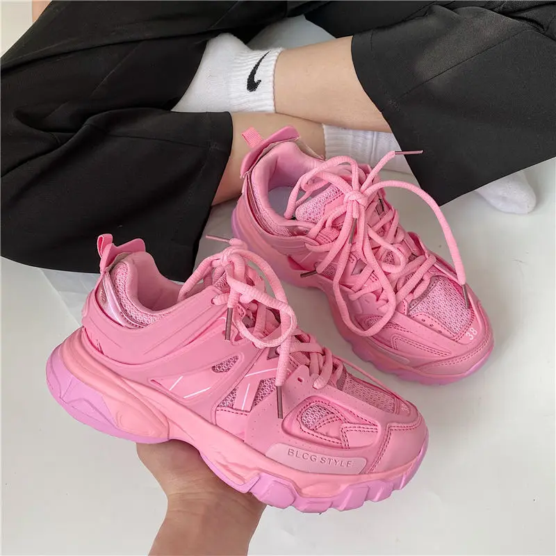 

Brand Design Women Sneakers 2021 Fashion New Sky Blue Women's Chunky Sneakers Lovely Pink Dad Shoes Trendy Girls Casual Shoes