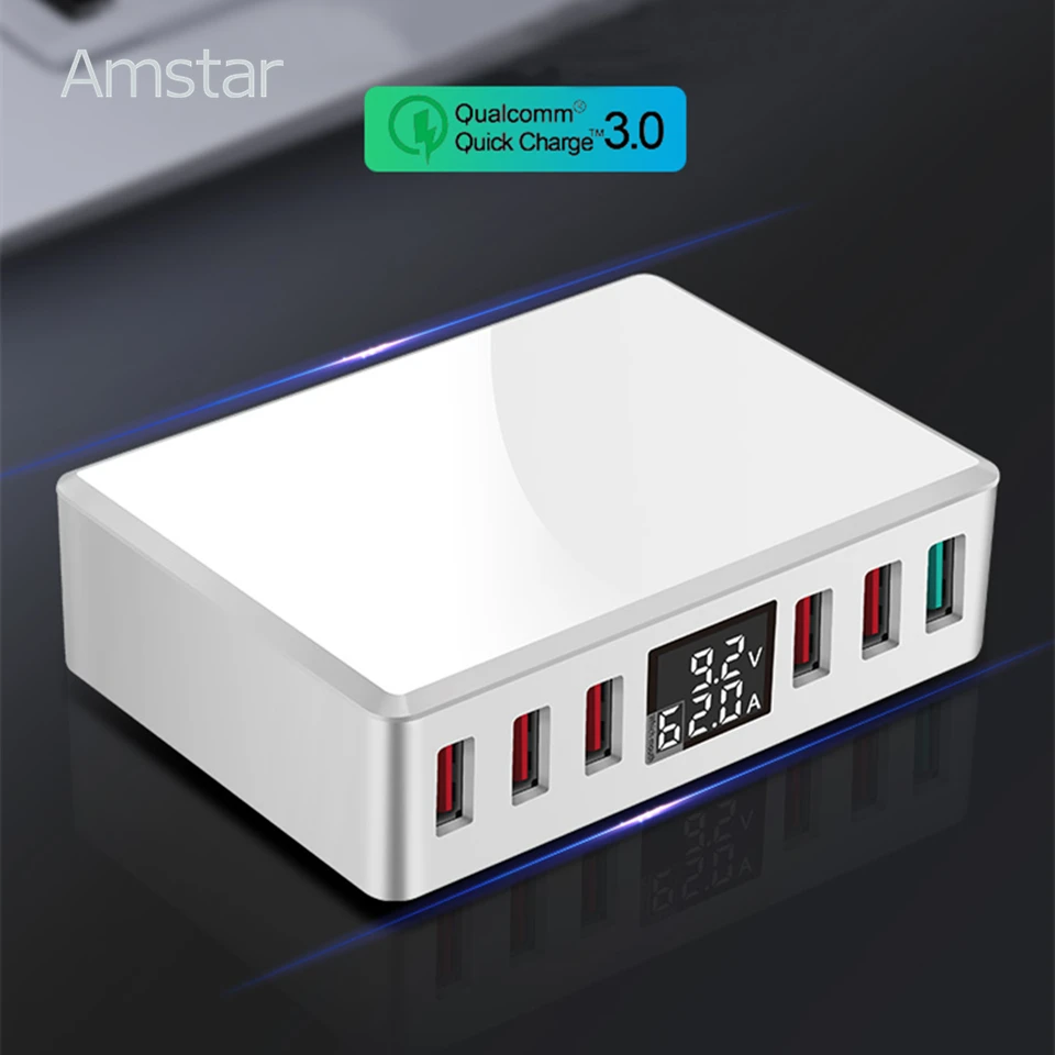 Амстар USB зарядное устройство Quick Charge 3 0 40 Вт Светодиодный дисплей QC3.0 телефон для
